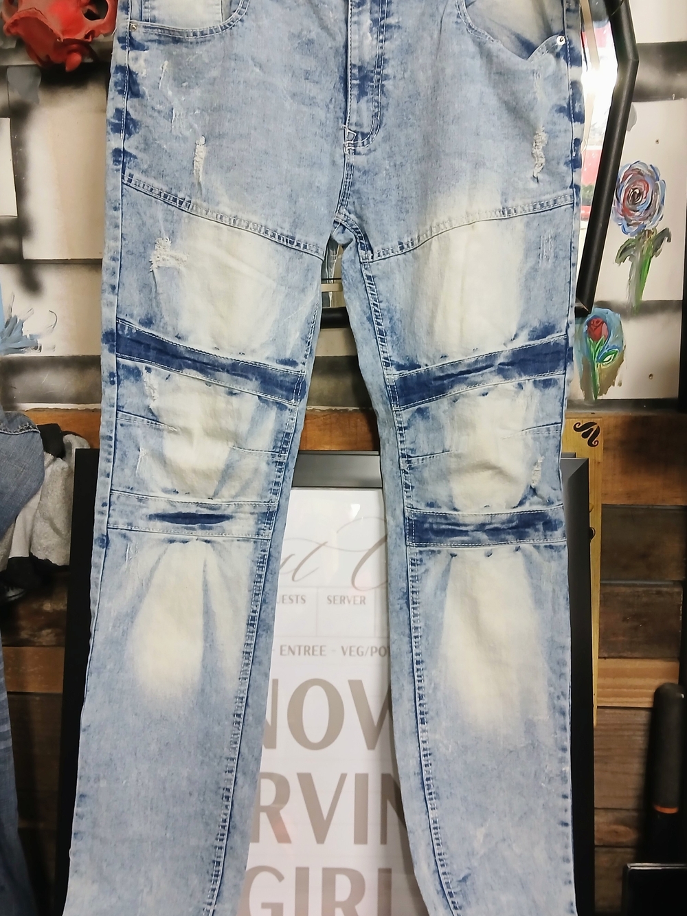 Essentials Light Blue Slim Moto Jeans for Men